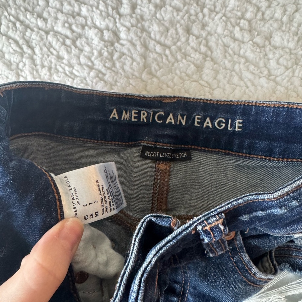 American Eagle Outfitters Distressed Dark Blue Jean Shorts - Picture 2 of 3
